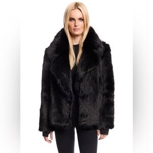 Vintage Hillmoor NY Tissavel France Faux Fur Jacket Coat Black Union Made Winter